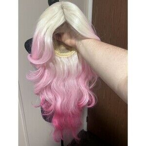 Women's Pink Blonde Mixed Long Wavy Hair Lace Front Wig Synthetic Ombre